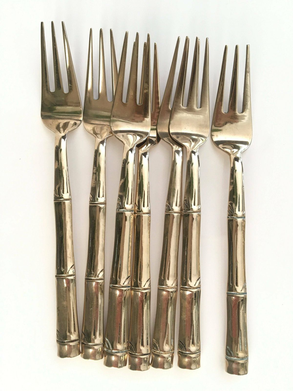 12x Messing Taartvorken Bamboe | Gepolijst | Vintage Bestek | Handgemaakt photo Woonaccessoires