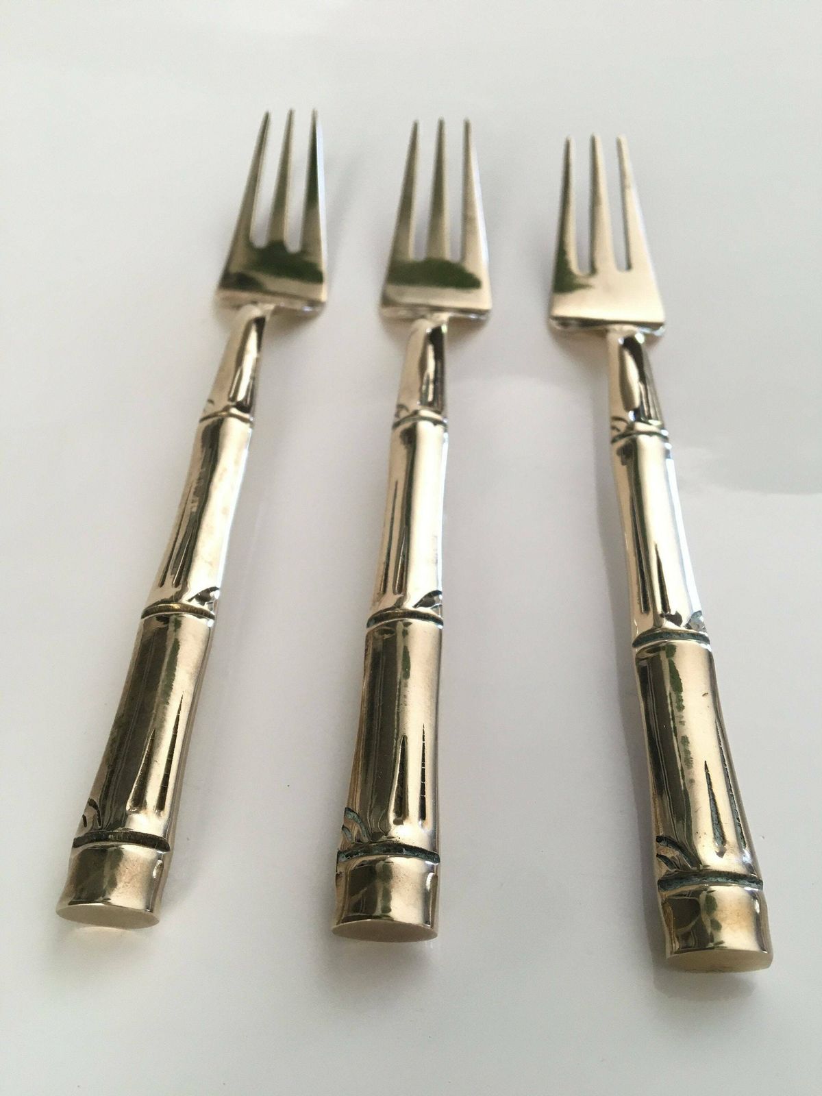 12x Messing Taartvorken Bamboe | Gepolijst | Vintage Bestek | Handgemaakt photo 155.0