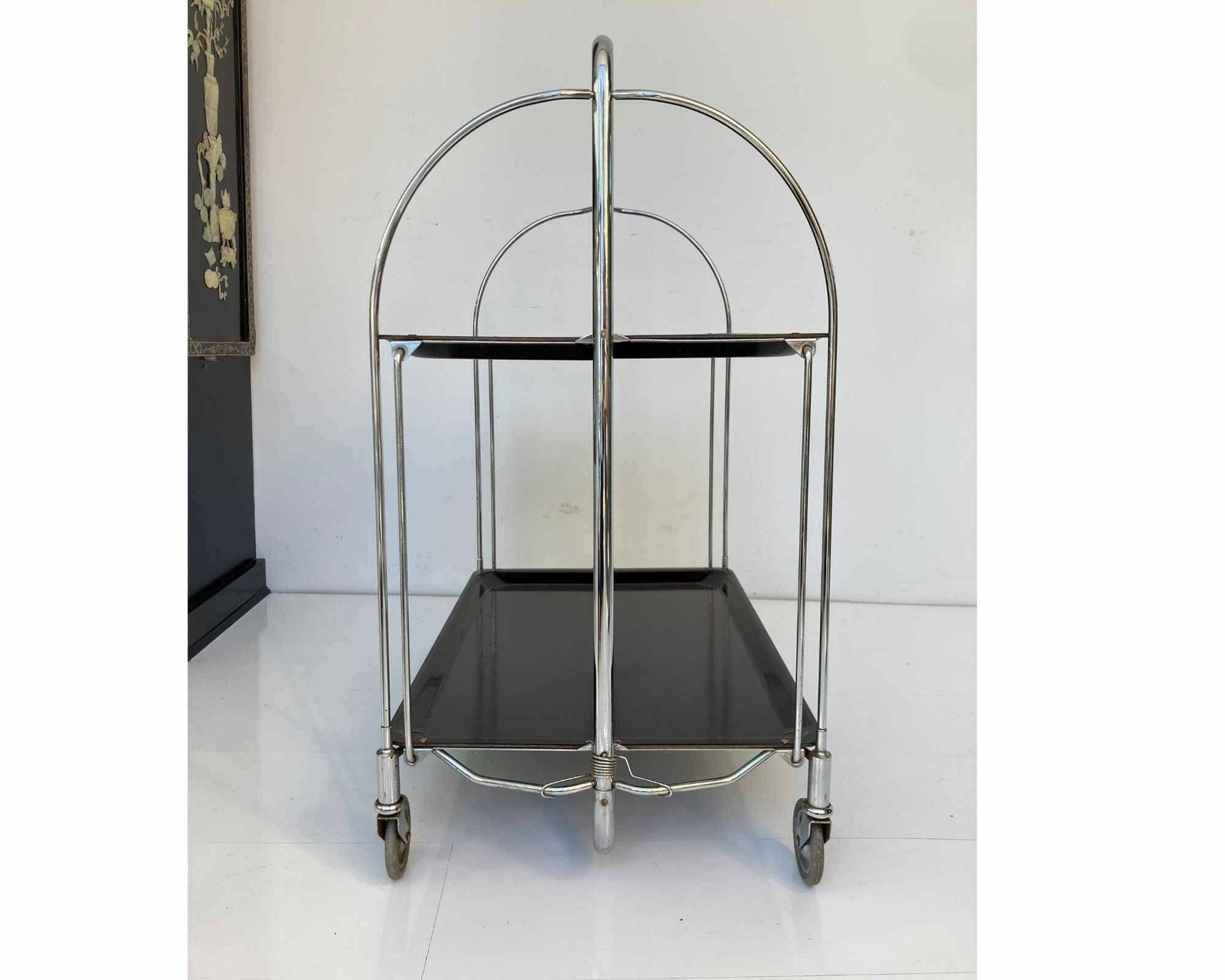 Chrome Bar Cart Foldable | Bremshey Dinett | Side Table In Dark Brown | Original 60s Design photo furniture