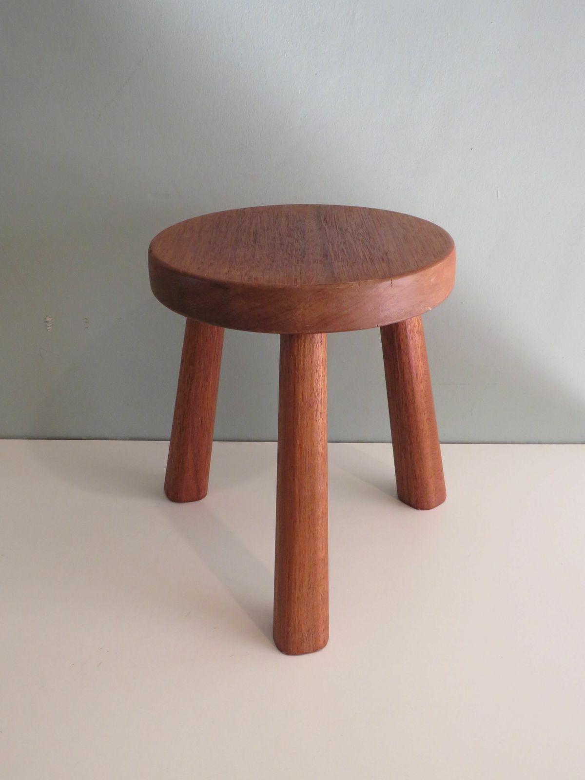 Brutalist Wooden Tripod Stool With Flared Legs, France 1960