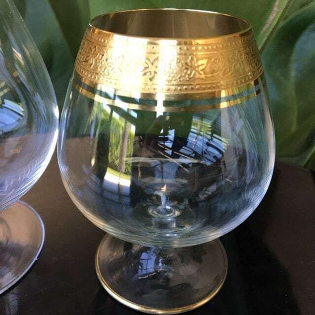 Crystal Brandy Snifters | 2pcs| Cognac Glasses | 24k Gold Rim (Mintonborde) Theresienthal photo for sale