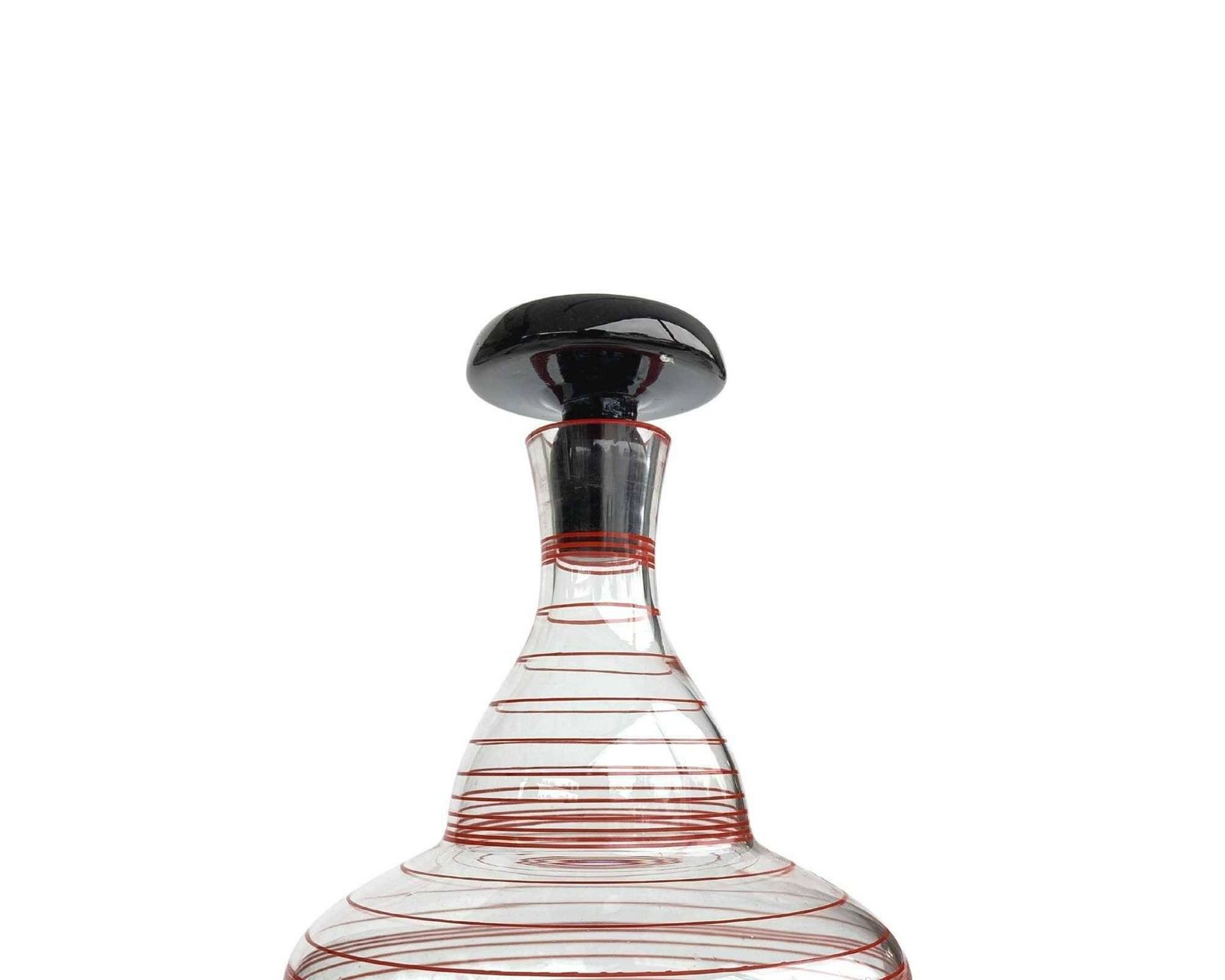 Art Deco Karafelset | Bimini Werkstatte | 4 Delig | Rood En Zwart | Cirkelpatroon | Art Glass | Jaren 1930 photo 298.0