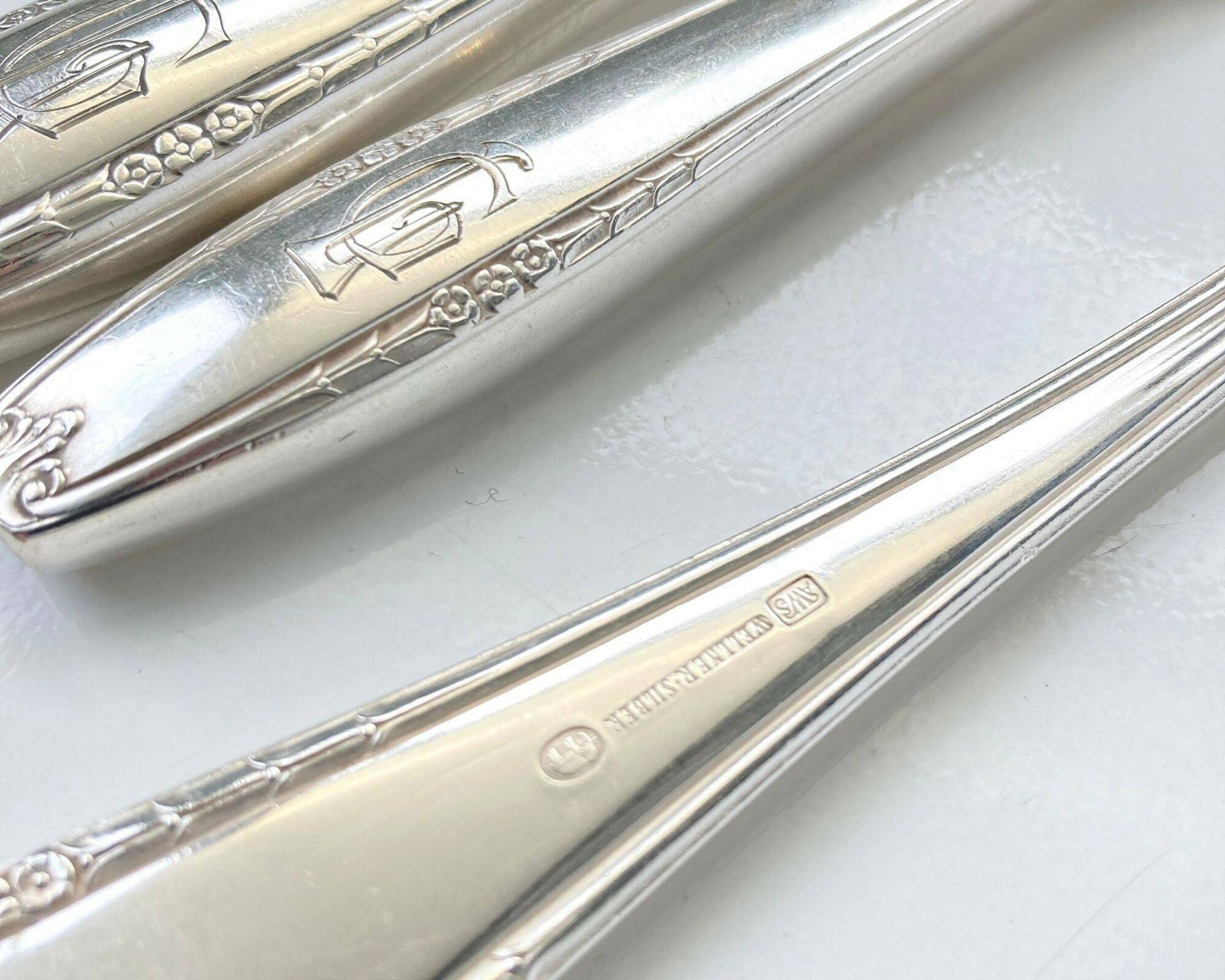 Monogram Silver Flatware | 52pcs| Antique | Silver Plate | By Aws Wellner! photo vintage