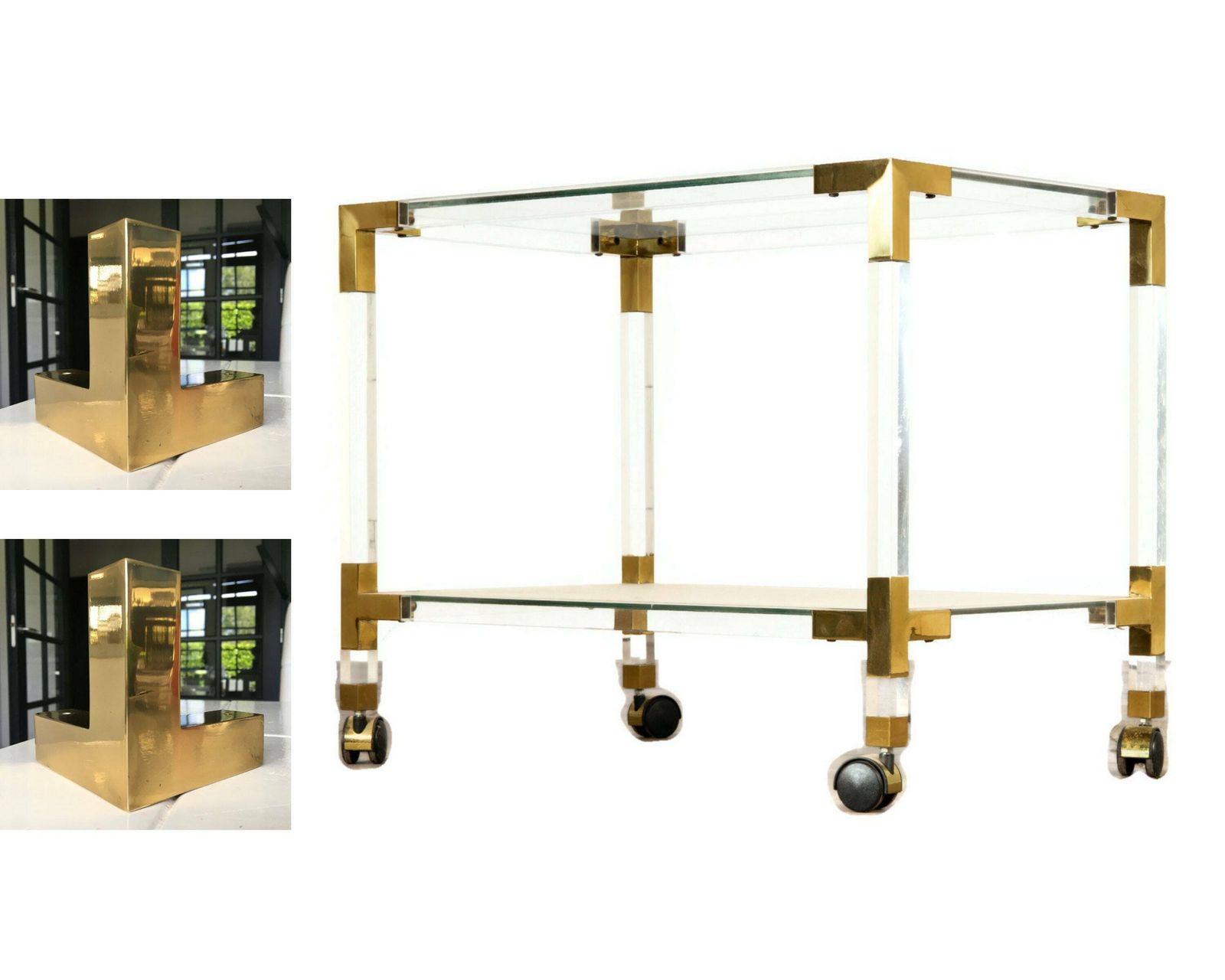 Pierre Vandel Bar Cart In Lucite, Brass And Glass.