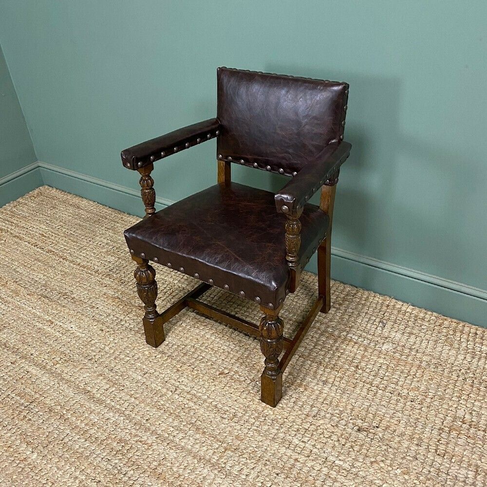Quality Antique Oak & Leather Desk Chair / Arm Chair photo furniture