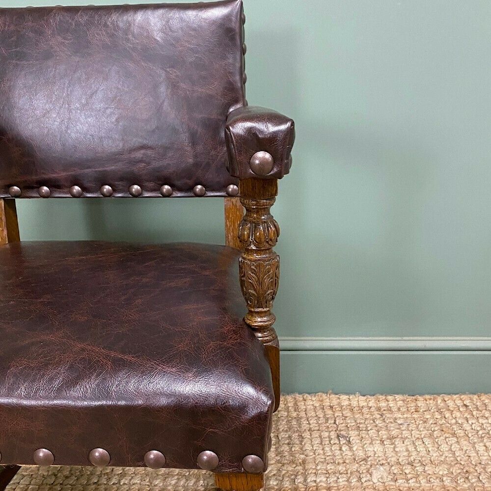 Quality Antique Oak & Leather Desk Chair / Arm Chair photo 695.0