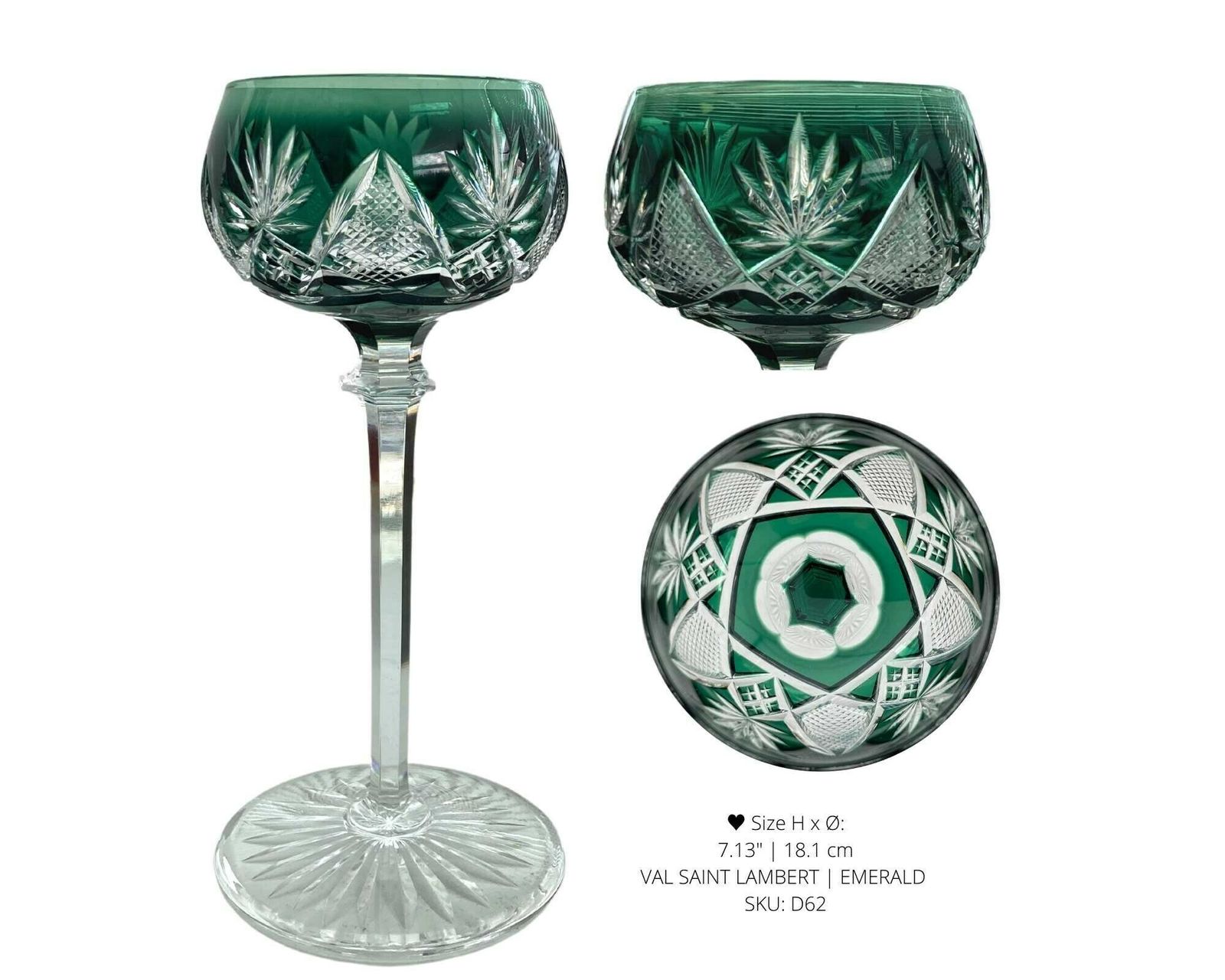 Crystal Color Decanter Set | 1pcs Carafe Val Saint Lambert | 6pcs Wine Glasses Included | Color Overlay photo vinterior