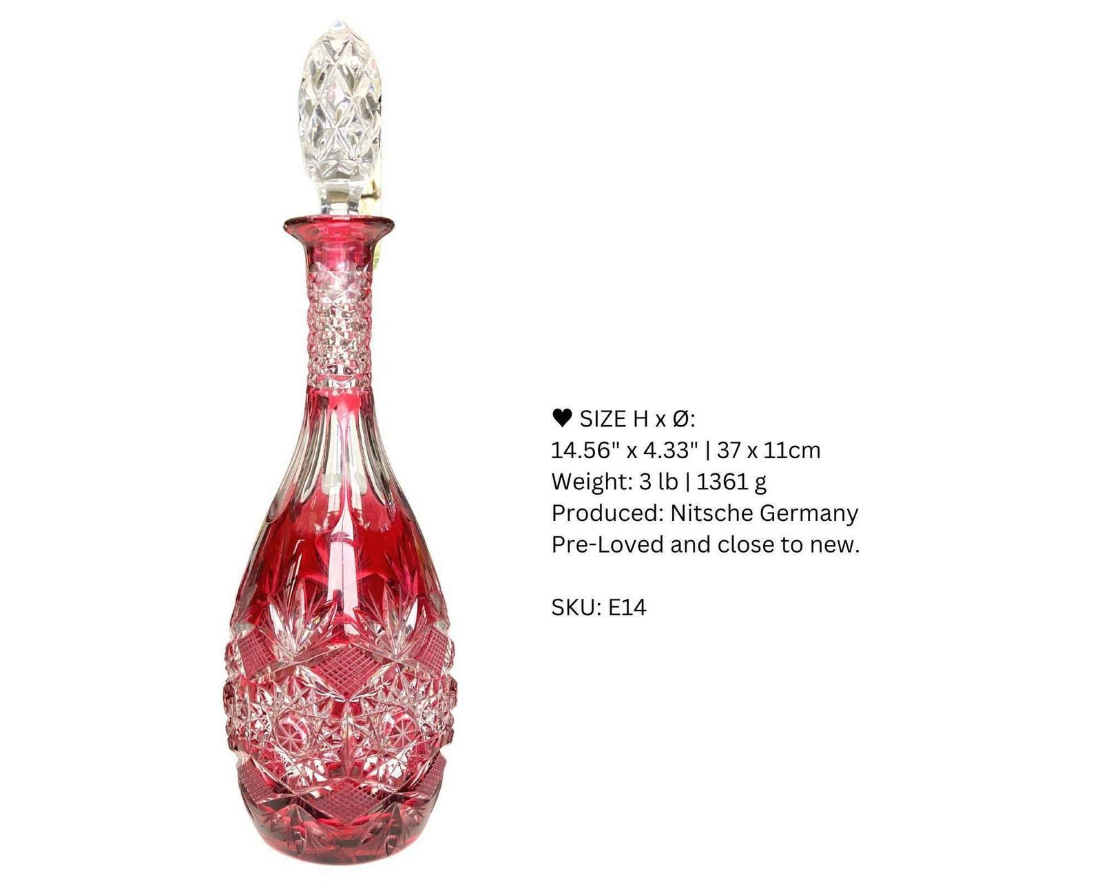 Crystal Red Decanter | Edwardian Carafe | Circa 1920 1950 photo buy