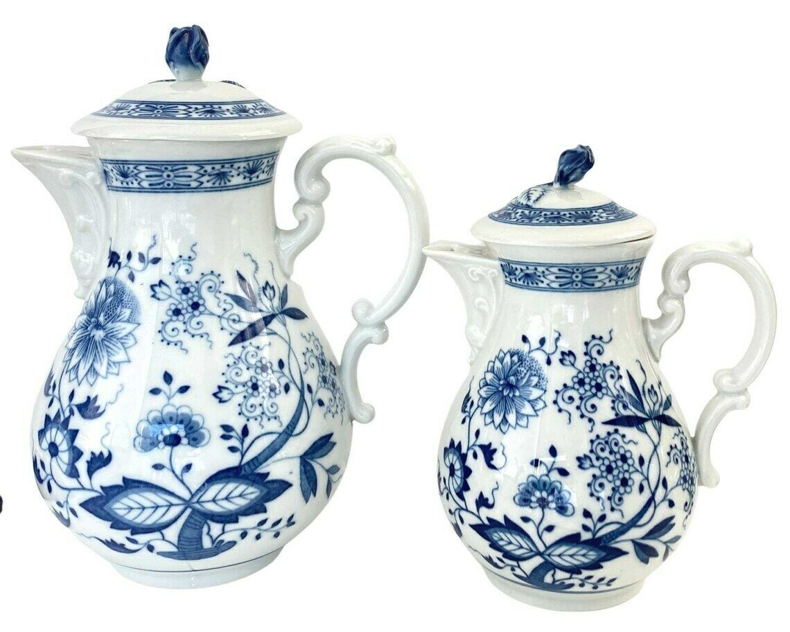 Grote Porseleinen Koffiepot – Blauw Uienpatroon – Inhoud 67 Oz / 2 L – Geschikt Voor 12 Personen – Hutschenreuther (Rosenthal) photo buy