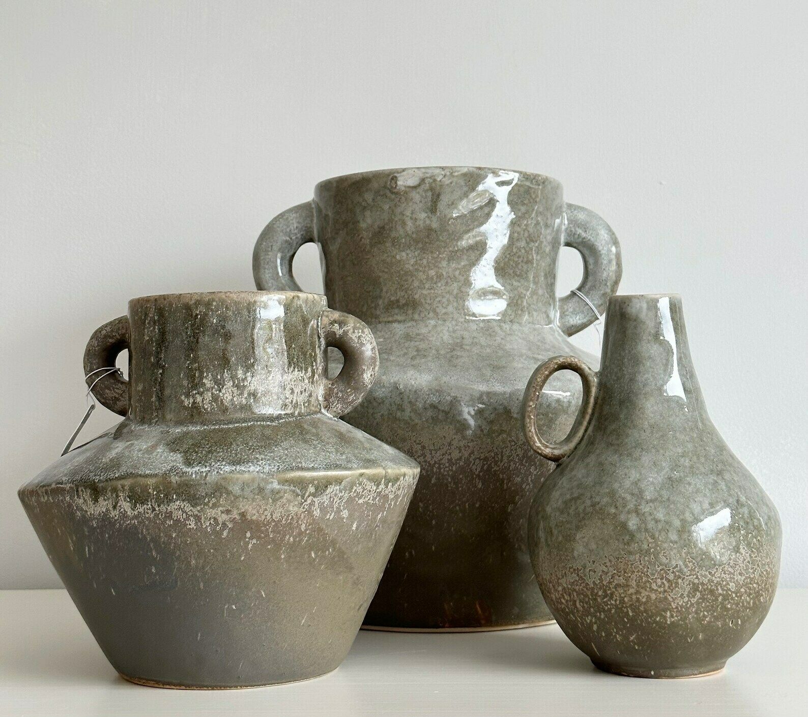 Stoneware Liquen Vase, Rustic Vase, Aged Vase, Contemporary Vase, Green Vase, Glazed Vase, Pottery Vase photo furniture