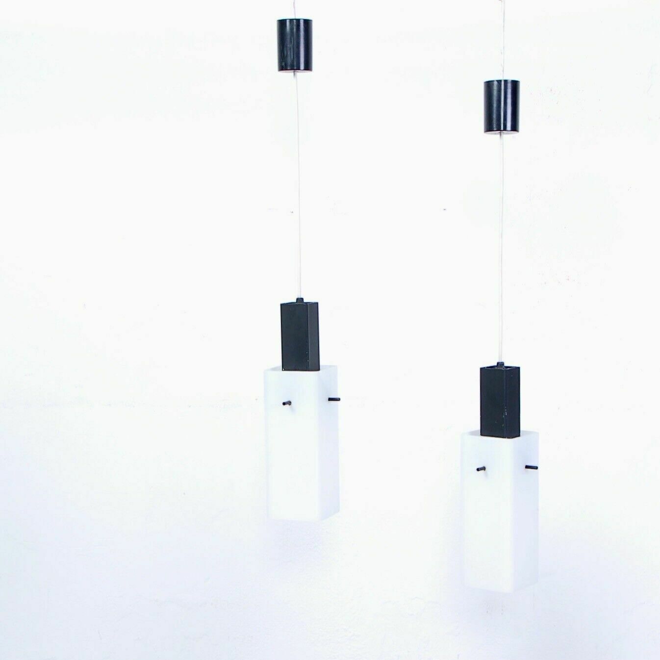 Pair Of Vintage Chandeliers 1950s Design Parallelepiped Lampshade Or Opal Glass photo furniture