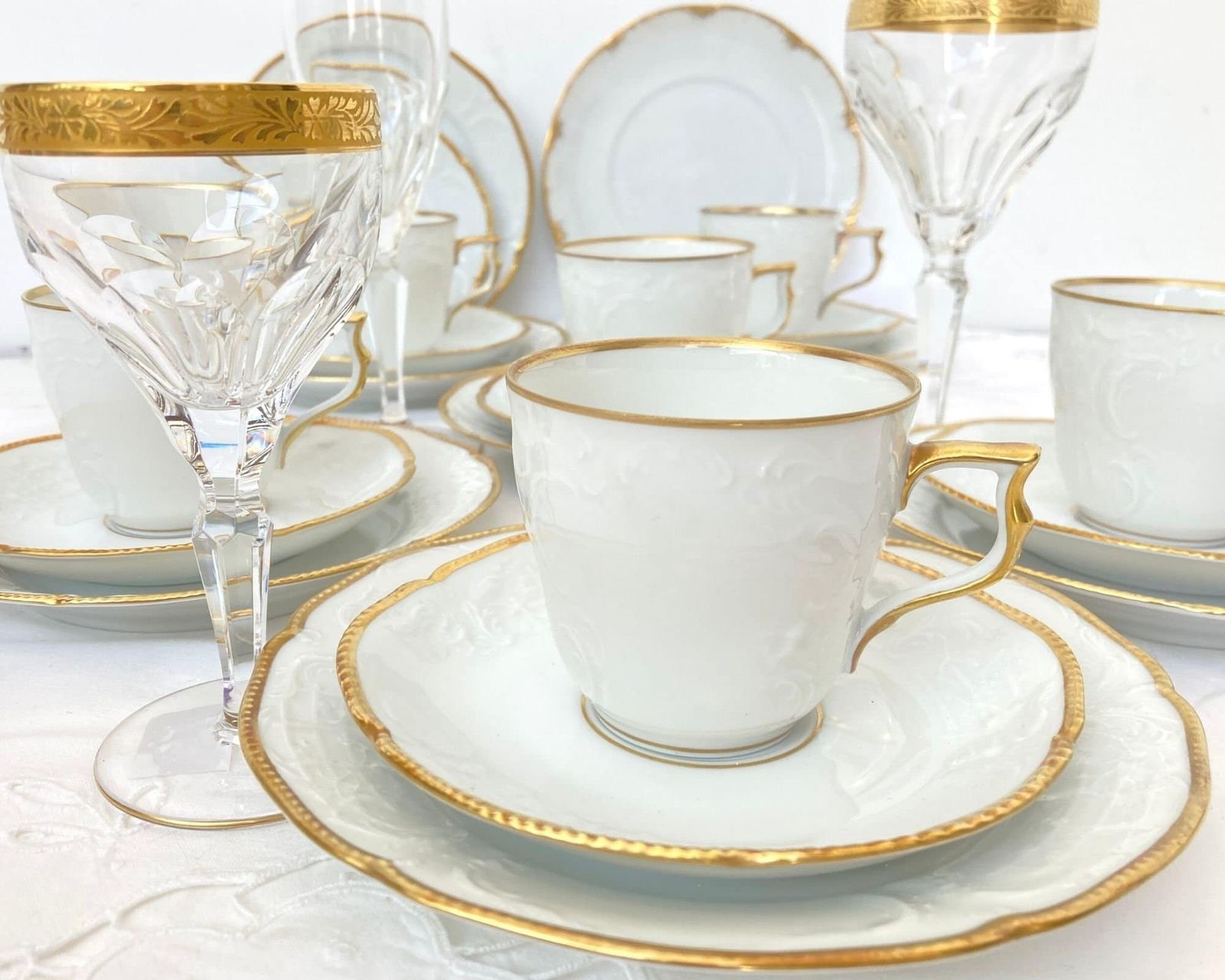 Rosenthal Koffiekopje, Schotel En Borden Set | 5 Delig | Handgeschilderd | Wit Goud | Classic Rose | photo buy