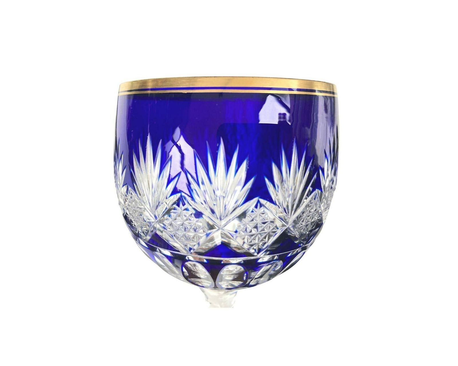 Crystal Blue Wine Glass | Saint Louis Lafayette | Airbubble | Circa 1905 photo for sale