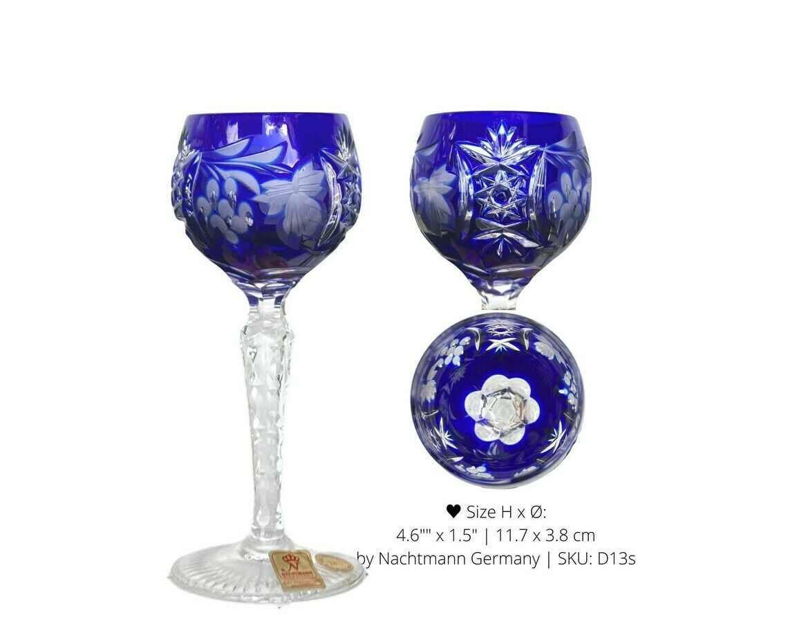 6x Nachtmann Traube Cordial Glasses | Color Overlay | Cut Crystal | 70s photo vinterior
