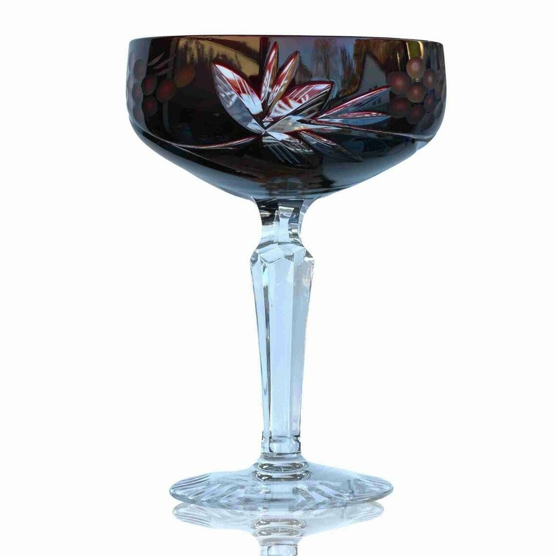 4x Ruby Red Champagne Glasses | Pattern Grapes | Coupes By Lausitzer photo furniture