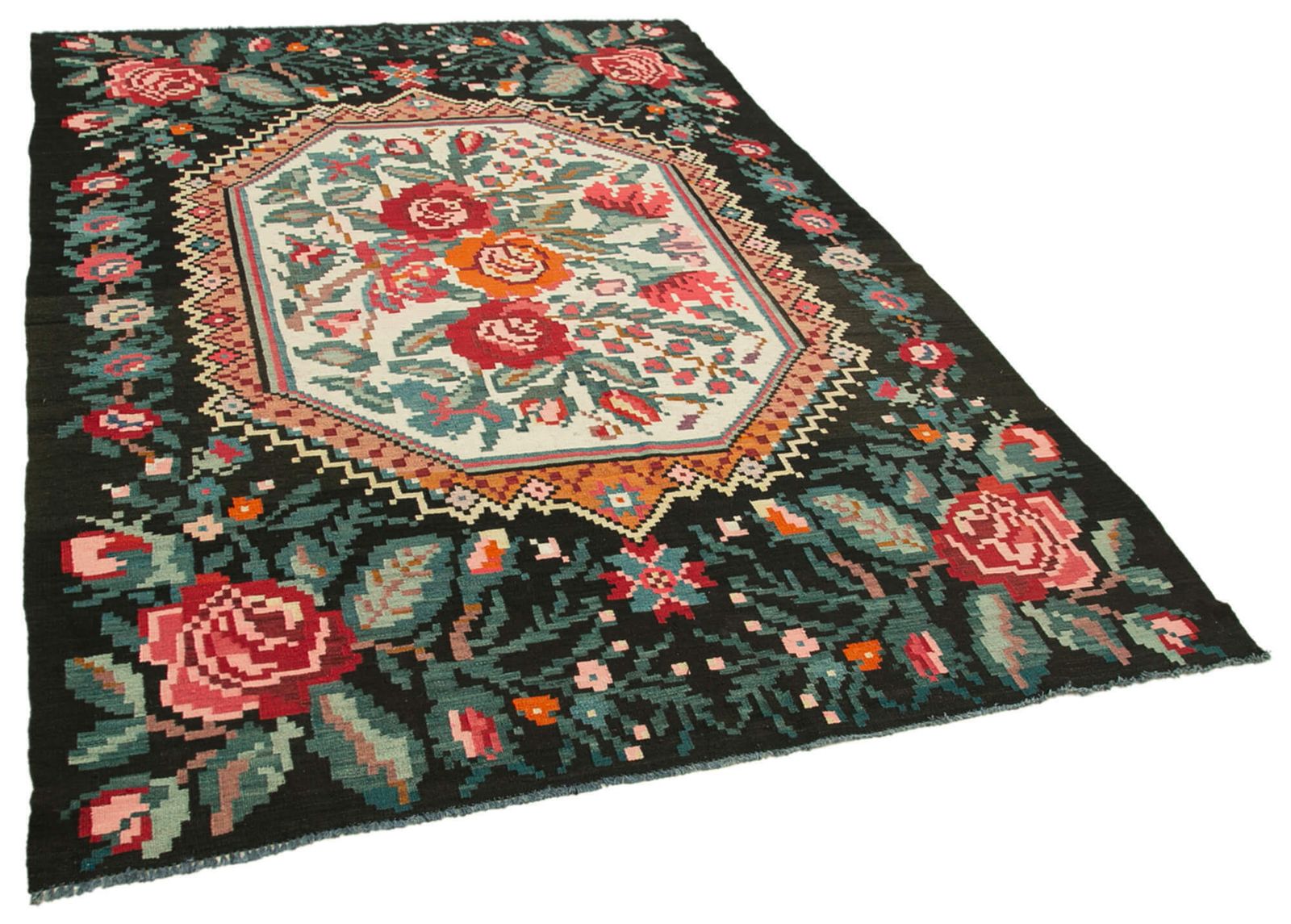 Handmade Antique 187 Cm X 278 Cm Black Moldovian Kilim Rug photo for sale