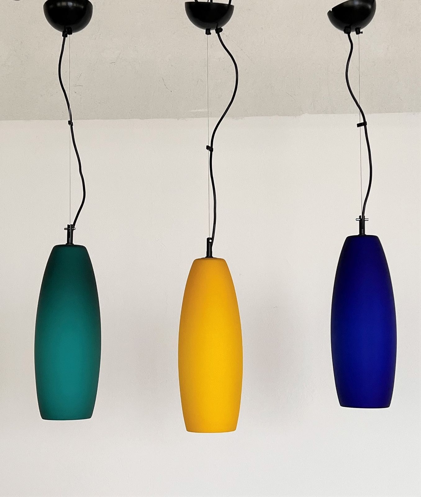 Italian Murano Frosted Glass Pendant Set Of 3 By De Majo Murano, 1970s photo for sale