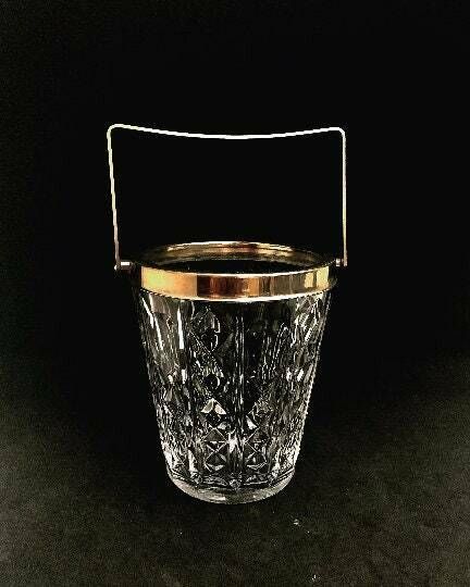 Ice Bucket With Handle Mid Century Mixology Tools Crystal Ice Bucket, 50s   60s . Cut Heavy Crystal With Stainless Steel Metal,