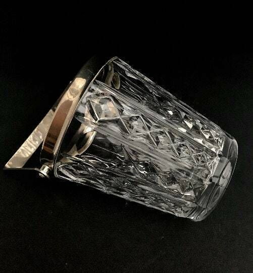 photo for sale Ice Bucket With Handle Mid Century Mixology Tools Crystal Ice Bucket, 50s   60s . Cut Heavy Crystal With Stainless Steel Metal,