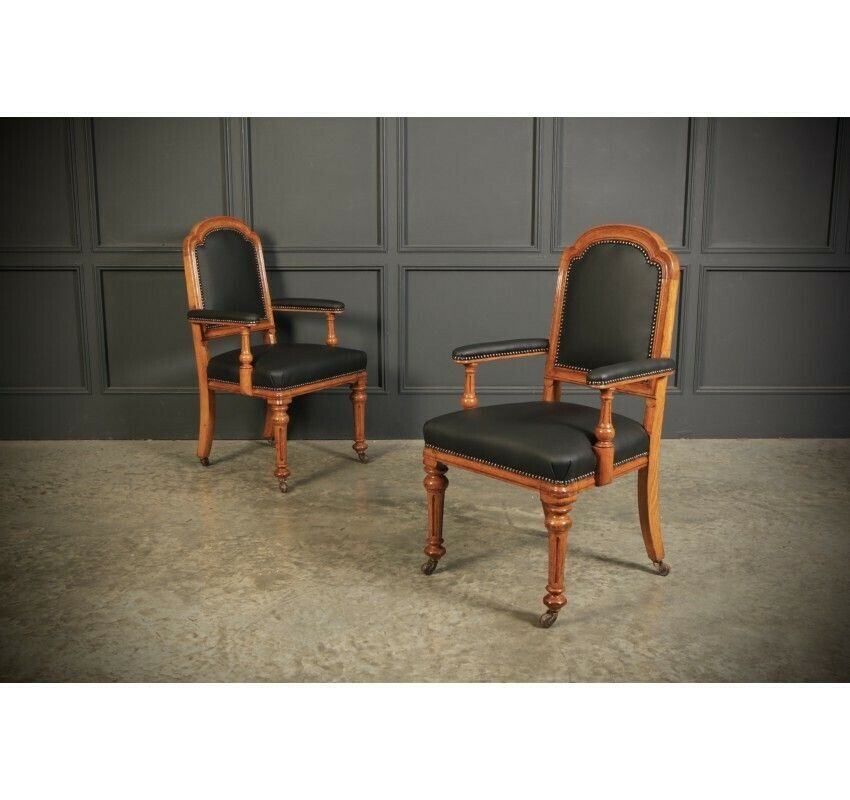 Pair Of Gothic Oak & Leather Chairs By W.Williamson & Sons. photo furniture