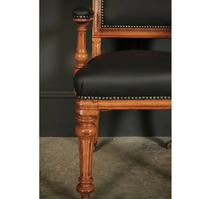 photo for sale Pair Of Gothic Oak & Leather Chairs By W.Williamson & Sons.