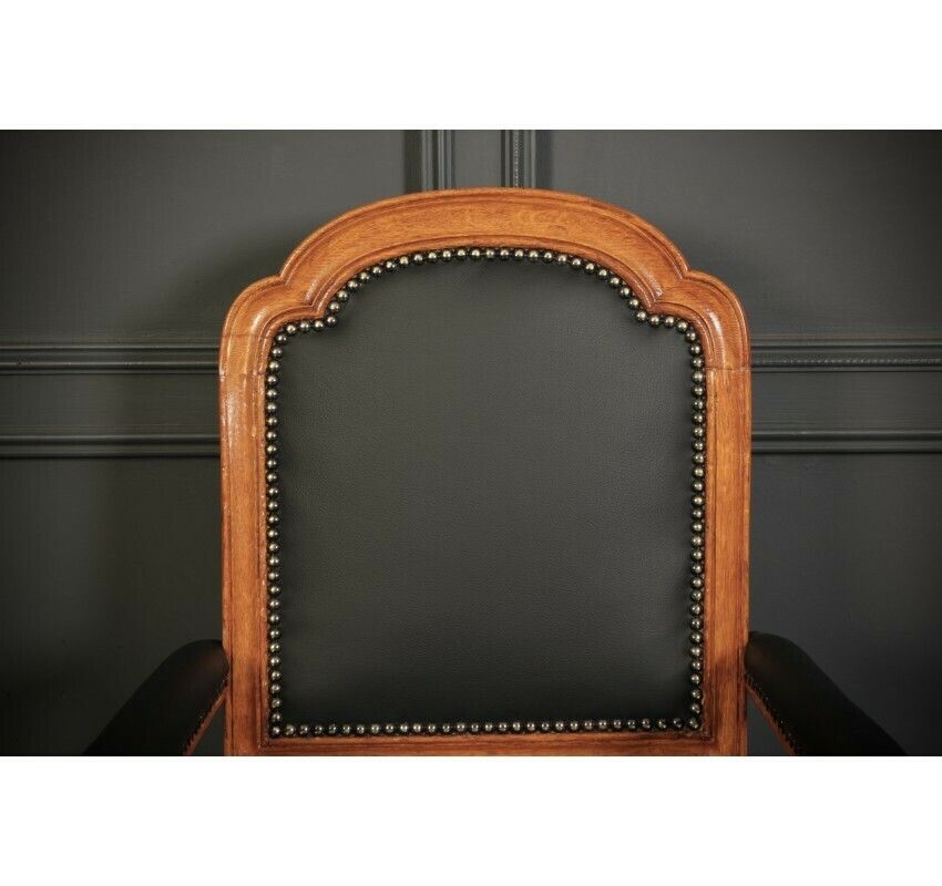 Furniture Pair Of Gothic Oak & Leather Chairs By W.Williamson & Sons. photo