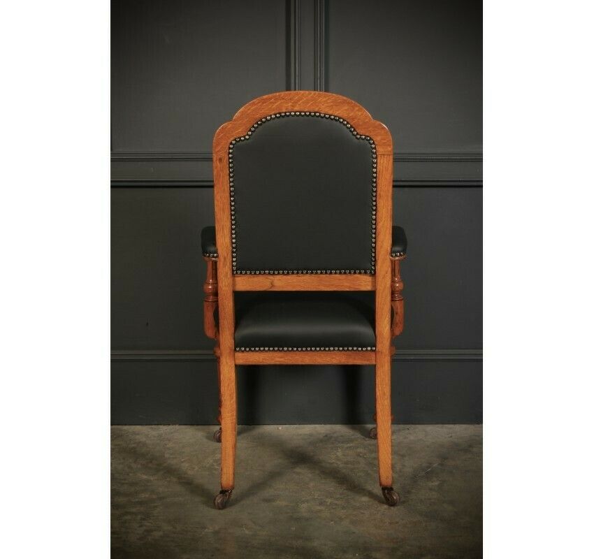 photo buy Pair Of Gothic Oak & Leather Chairs By W.Williamson & Sons.