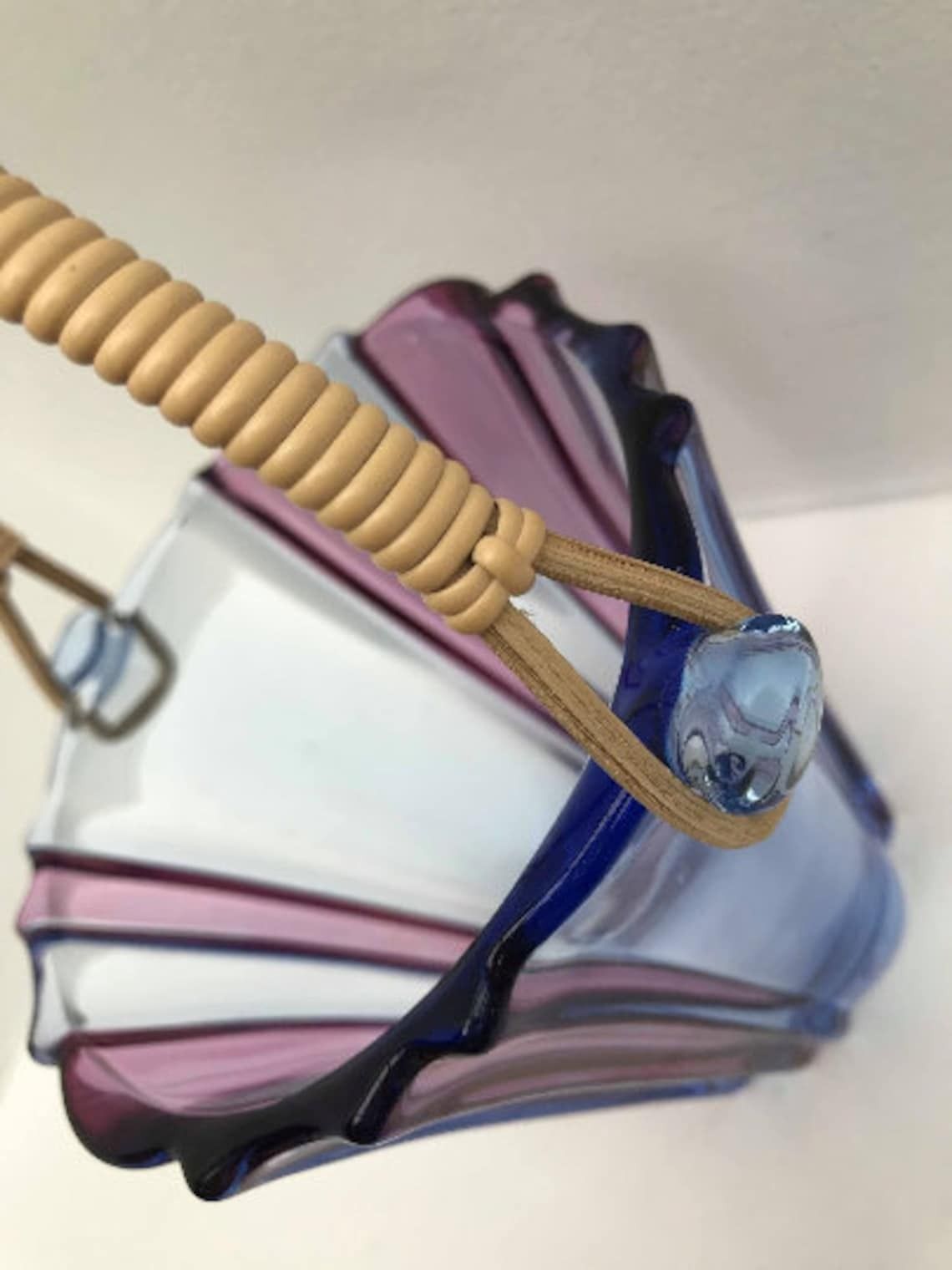 Vintage Glass Ice Bucket Purple Blue Pink Glass With Scoubidou Handle Mid Century Barware Bar Cart Decor Styling Photography Prop Gift photo Home Decor