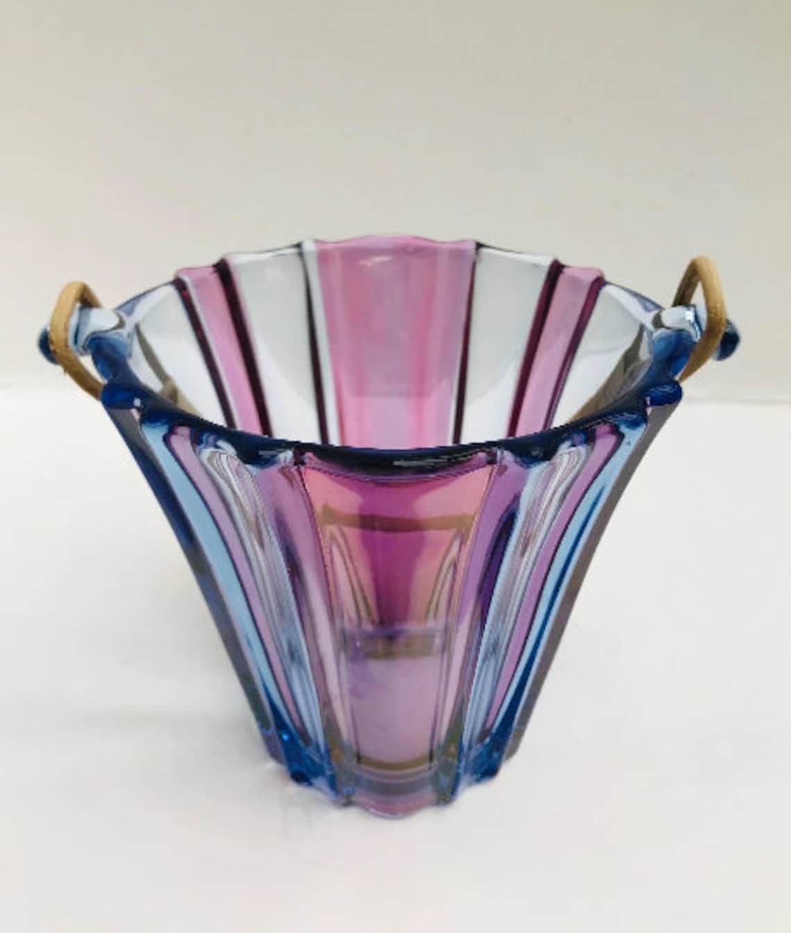 Vintage Glass Ice Bucket Purple Blue Pink Glass With Scoubidou Handle Mid Century Barware Bar Cart Decor Styling Photography Prop Gift photo buy