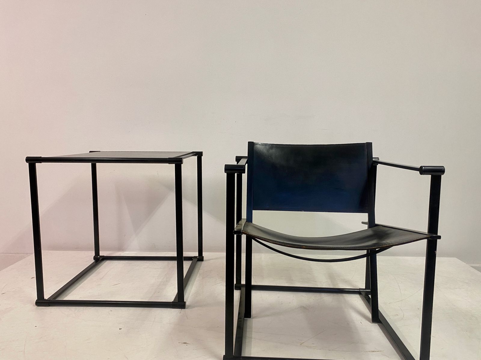 Black Leather Fm62 Chair And Cube For Pastoe By Radboud Van Beekum photo for sale