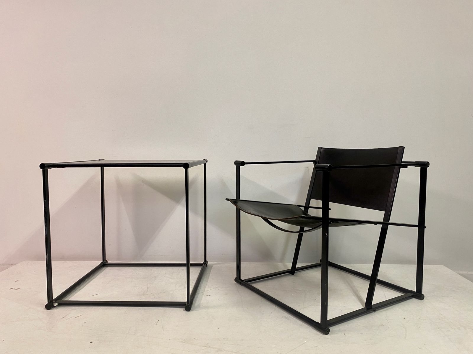 photo furniture Black Leather Fm62 Chair And Cube For Pastoe By Radboud Van Beekum