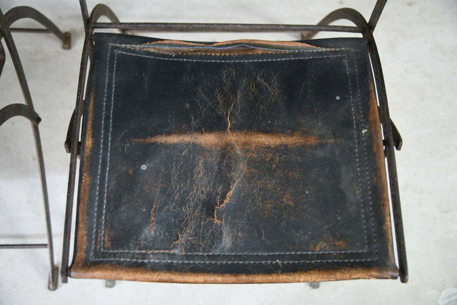Late 19th Century French Iron & Leather Chairs photo for sale