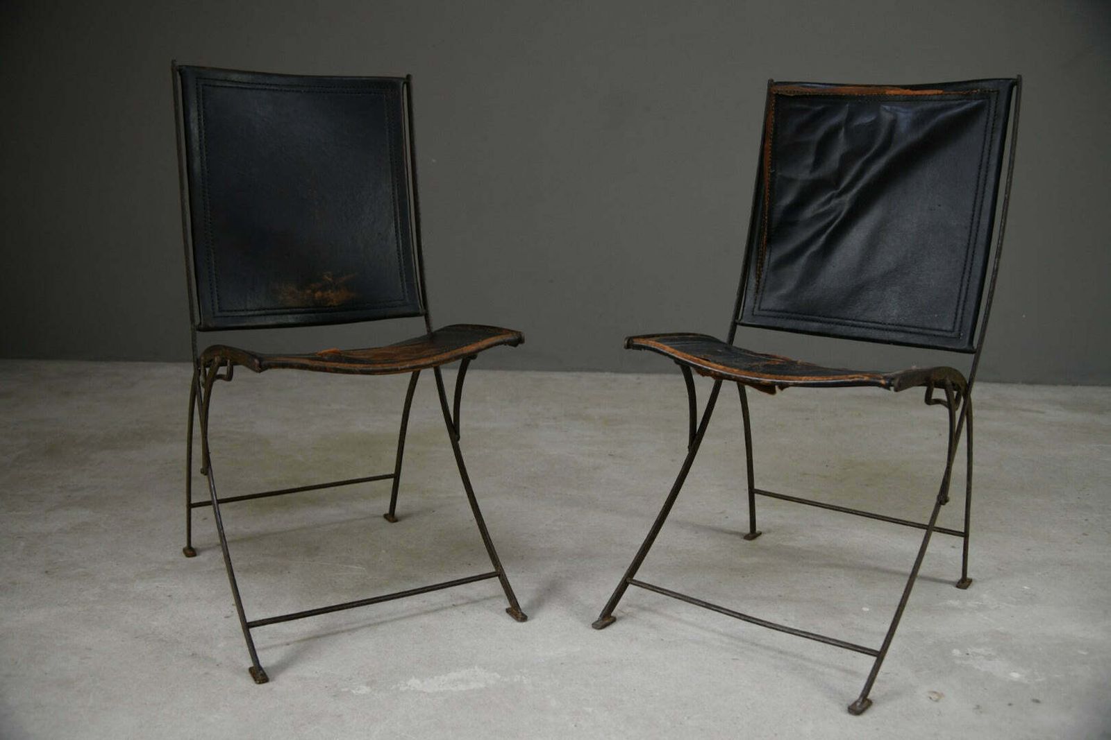 photo furniture Late 19th Century French Iron & Leather Chairs