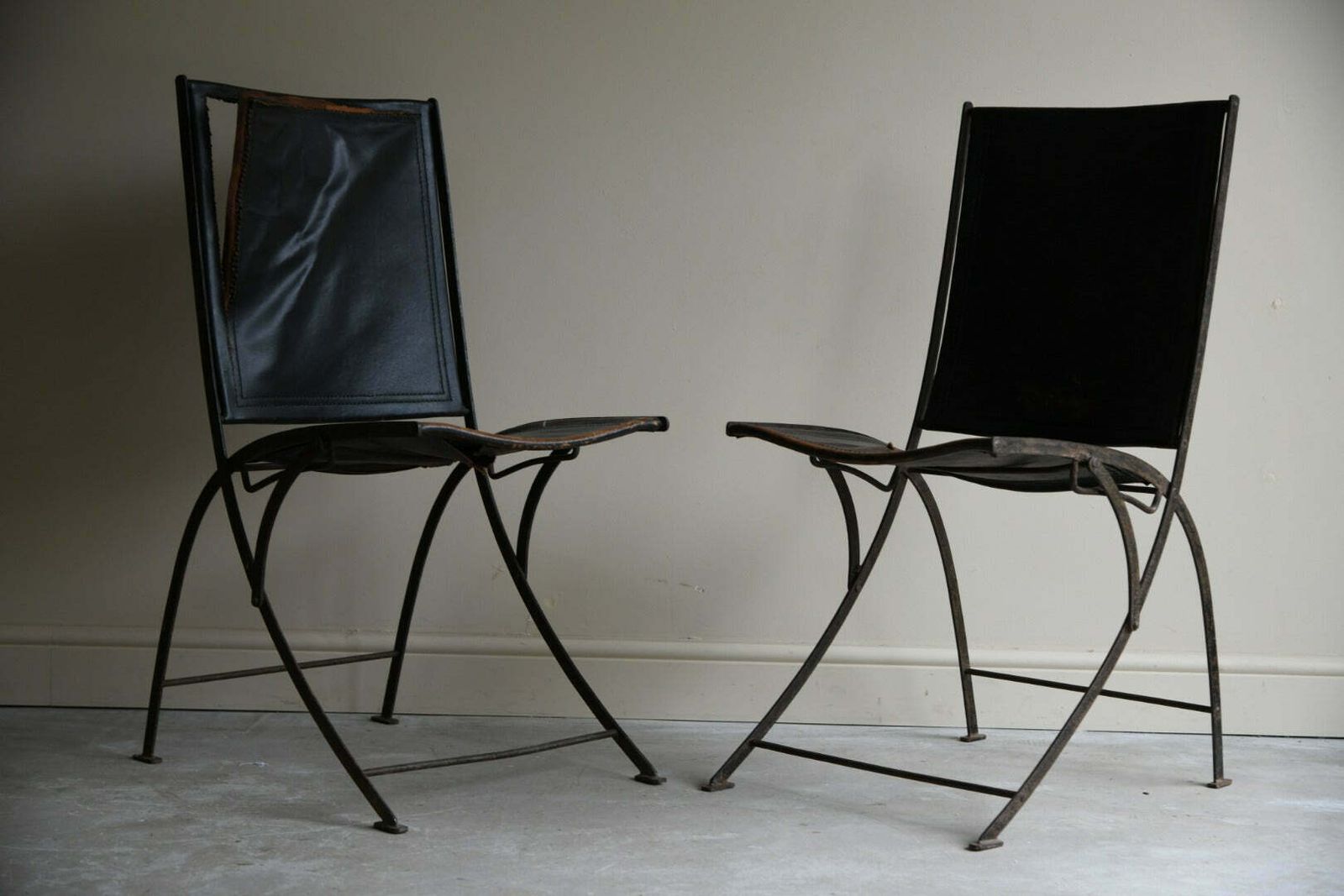 photo for sale Late 19th Century French Iron & Leather Chairs