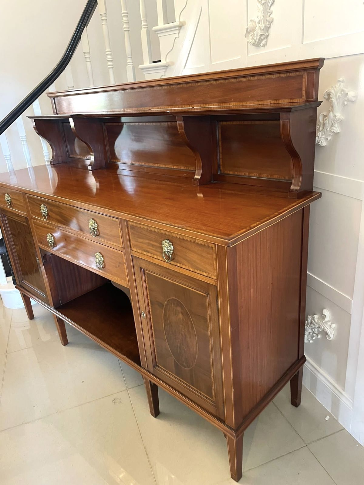 2595.0 Superb Quality Large Antique Mahogany Inlaid Sideboard photo