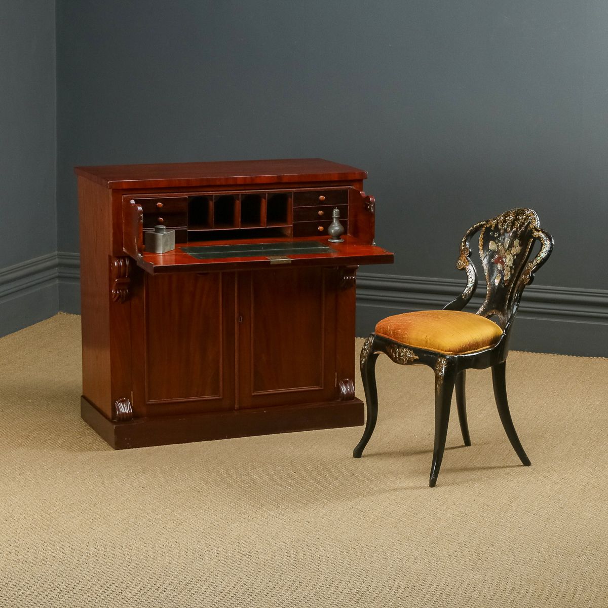 English William IV Mahogany Secretaire Bureau Desk Chiffonier (Circa 1835)