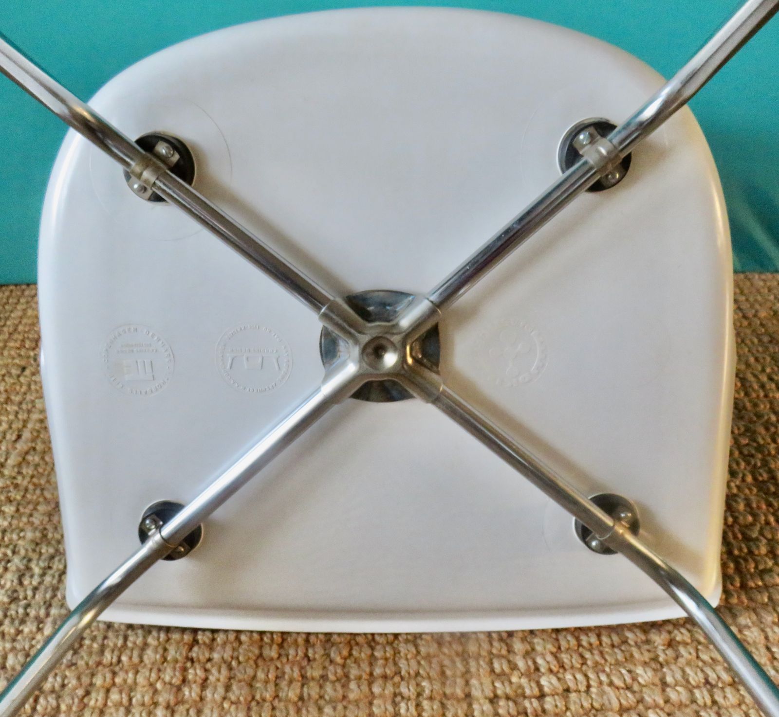 6 White Chairs With Turquoise Slab By Kay Korving. Denmark 1975 photo buy
