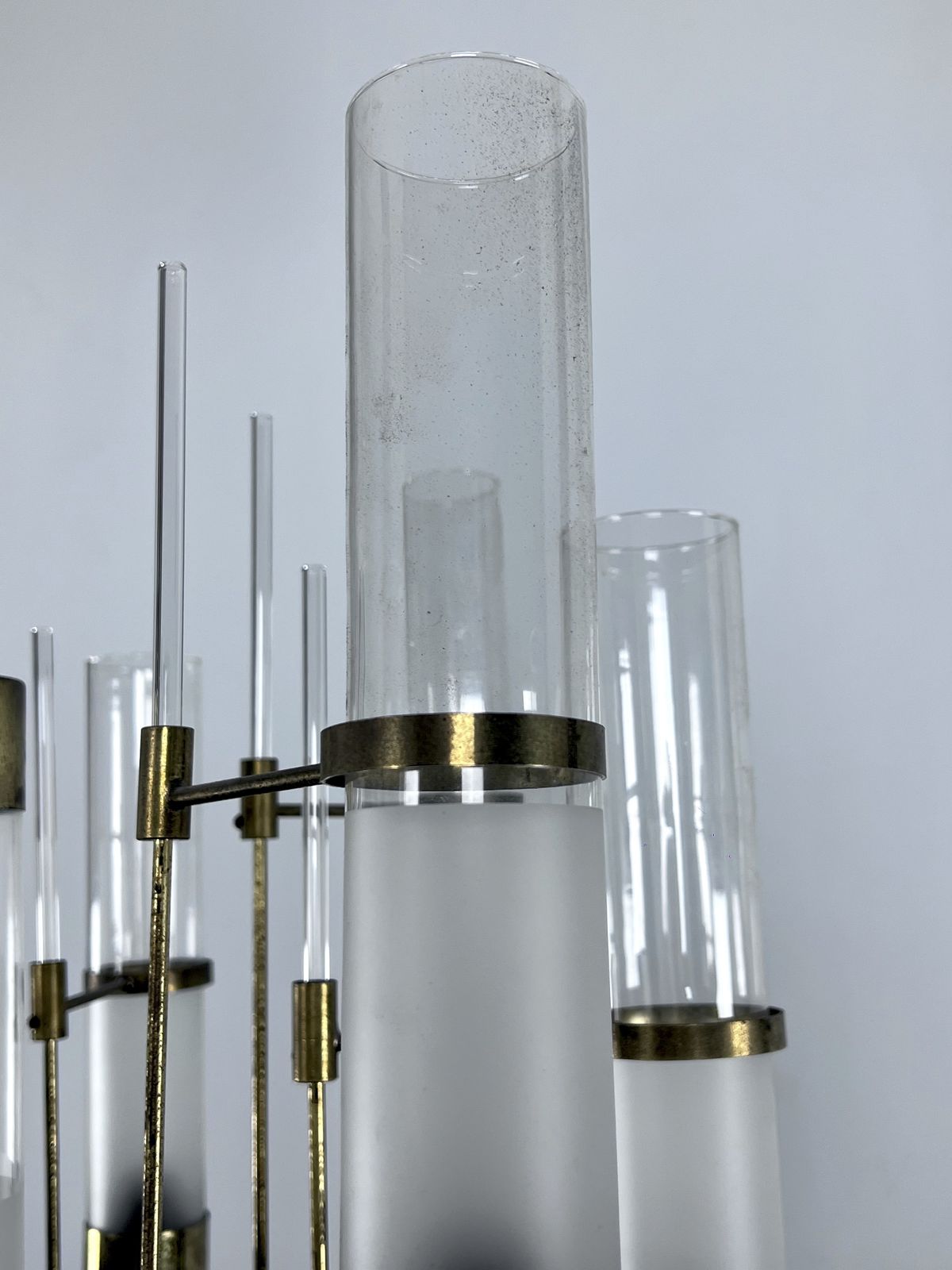 Sciolari, Eight Arms Brass And Glass Tube Chandelier. Italy 1960s photo buy