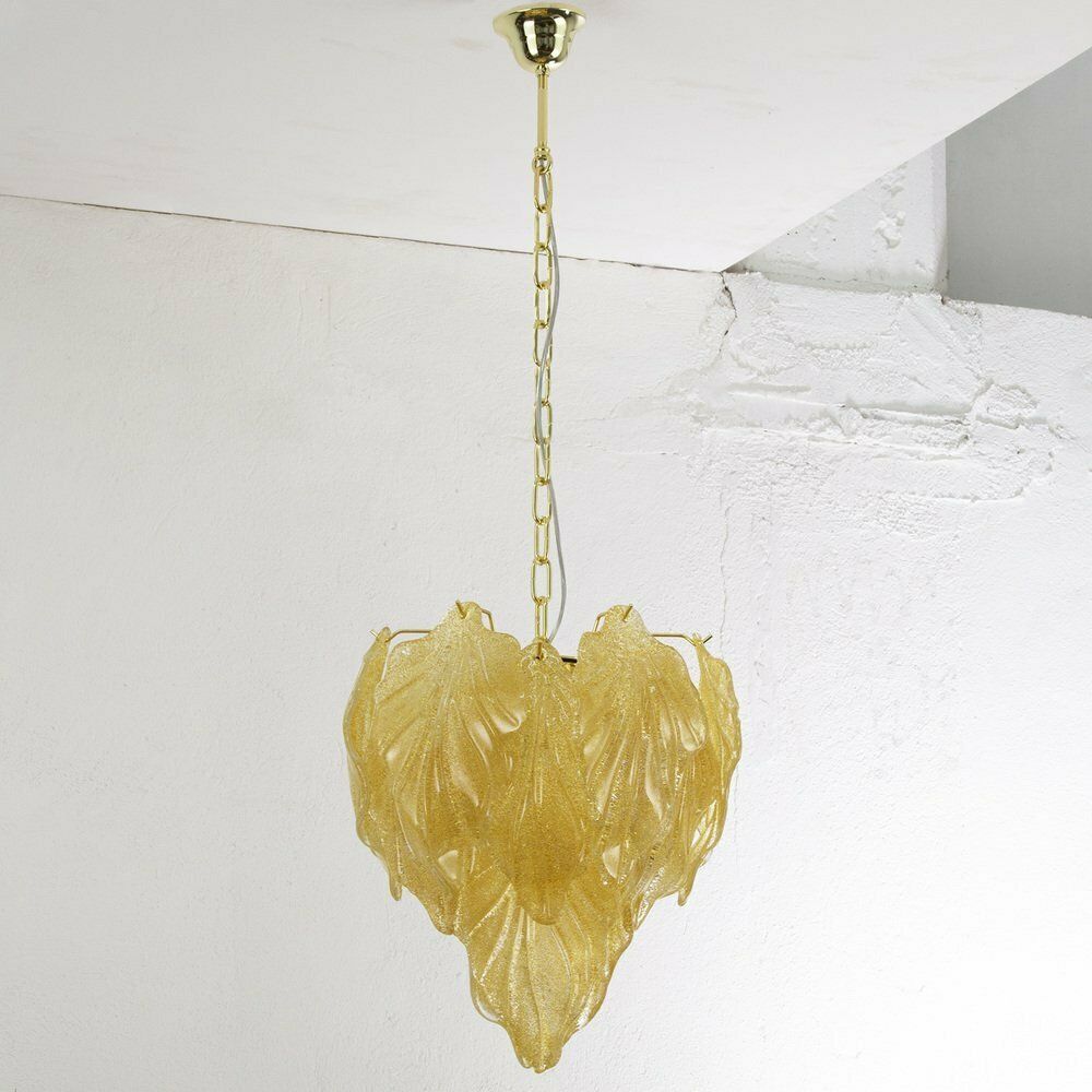 Suspension Chandelier With Murano Glass Leaves Italy 1990s photo for sale