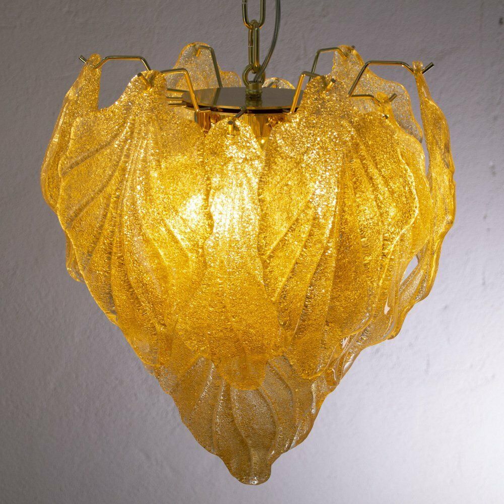 Suspension Chandelier With Murano Glass Leaves Italy 1990s photo 1205.0