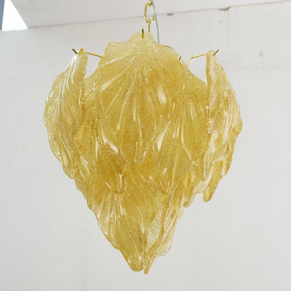 Suspension Chandelier With Murano Glass Leaves Italy 1990s photo buy