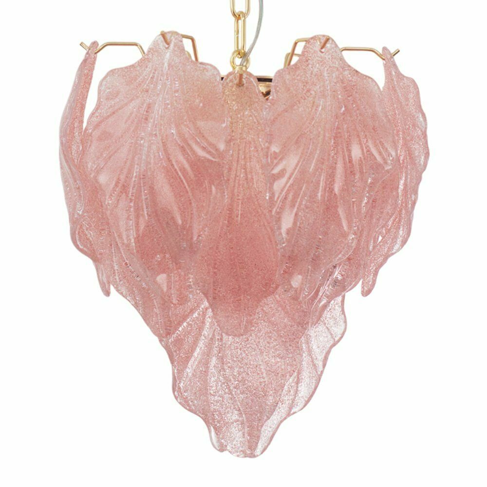 Pink Suspension Chandelier With Murano Glass Leaves, Italy, 1990s photo furniture