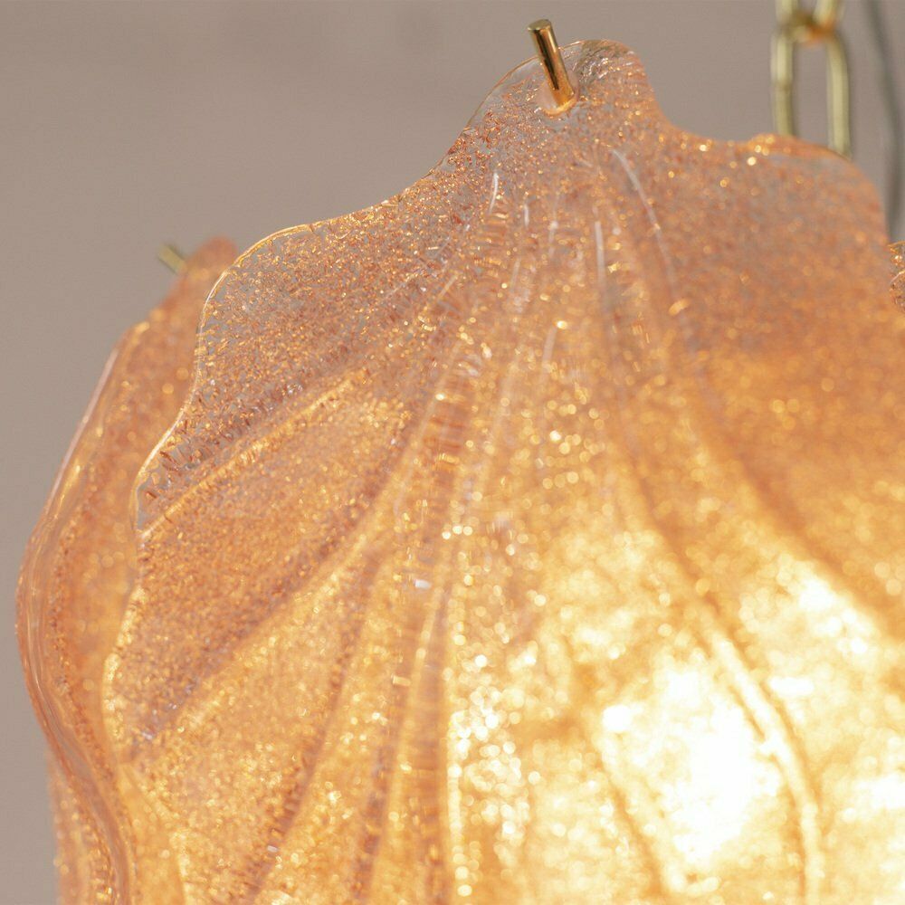 photo for sale Pink Suspension Chandelier With Murano Glass Leaves, Italy, 1990s