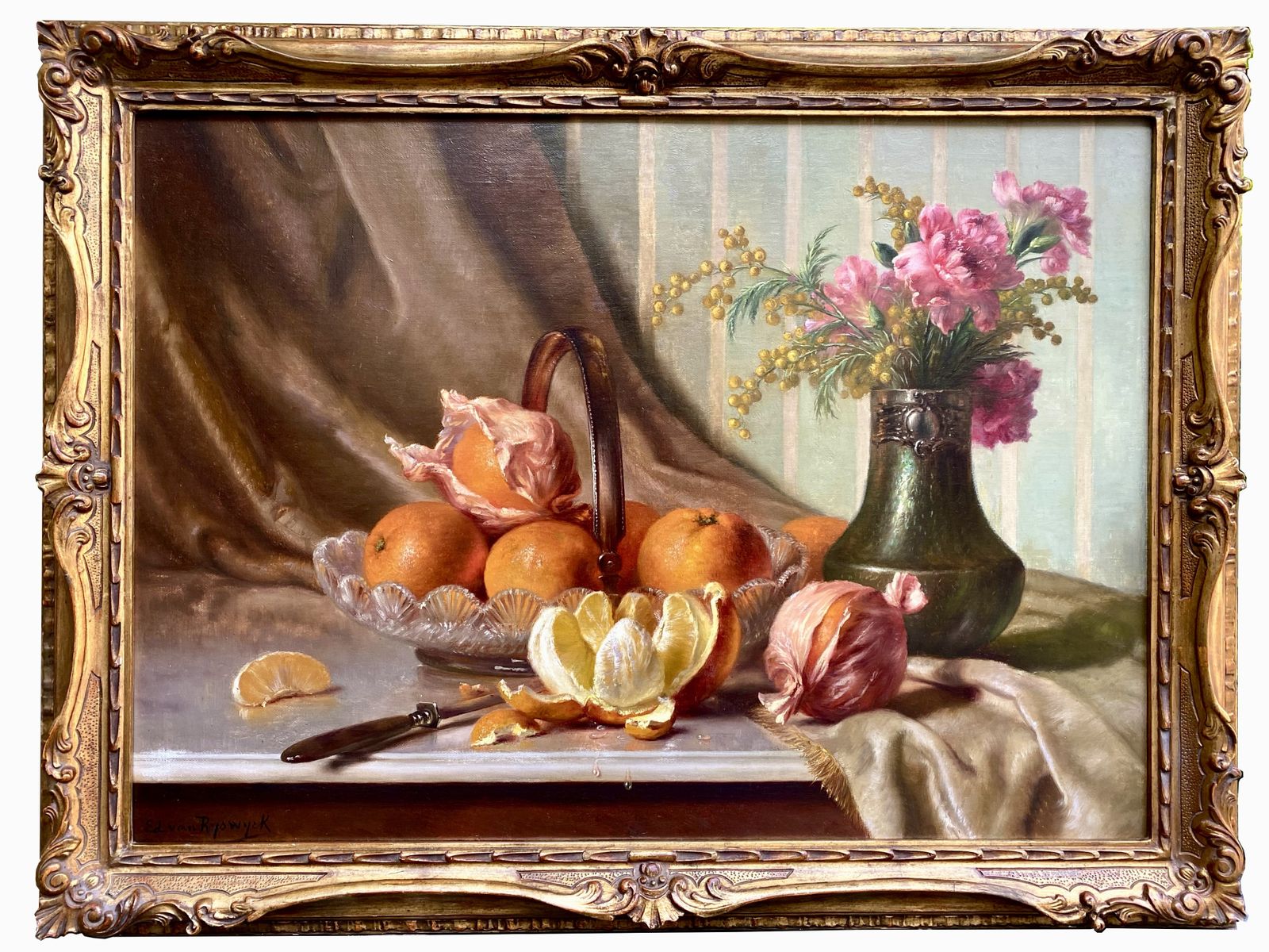 Edward Van Ryswyck, 1871 – 1931, Belgisch Schilder, Stilleven Met Sinaasappels, Olieverf Op Doek