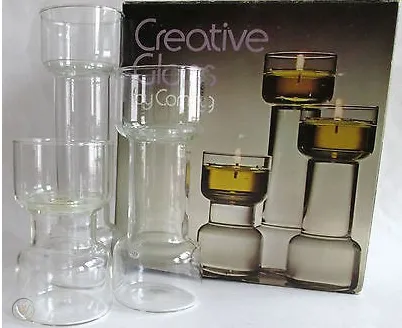 Flameglow Candle Holder Trio, Creative Glass By Corning Circa 1976