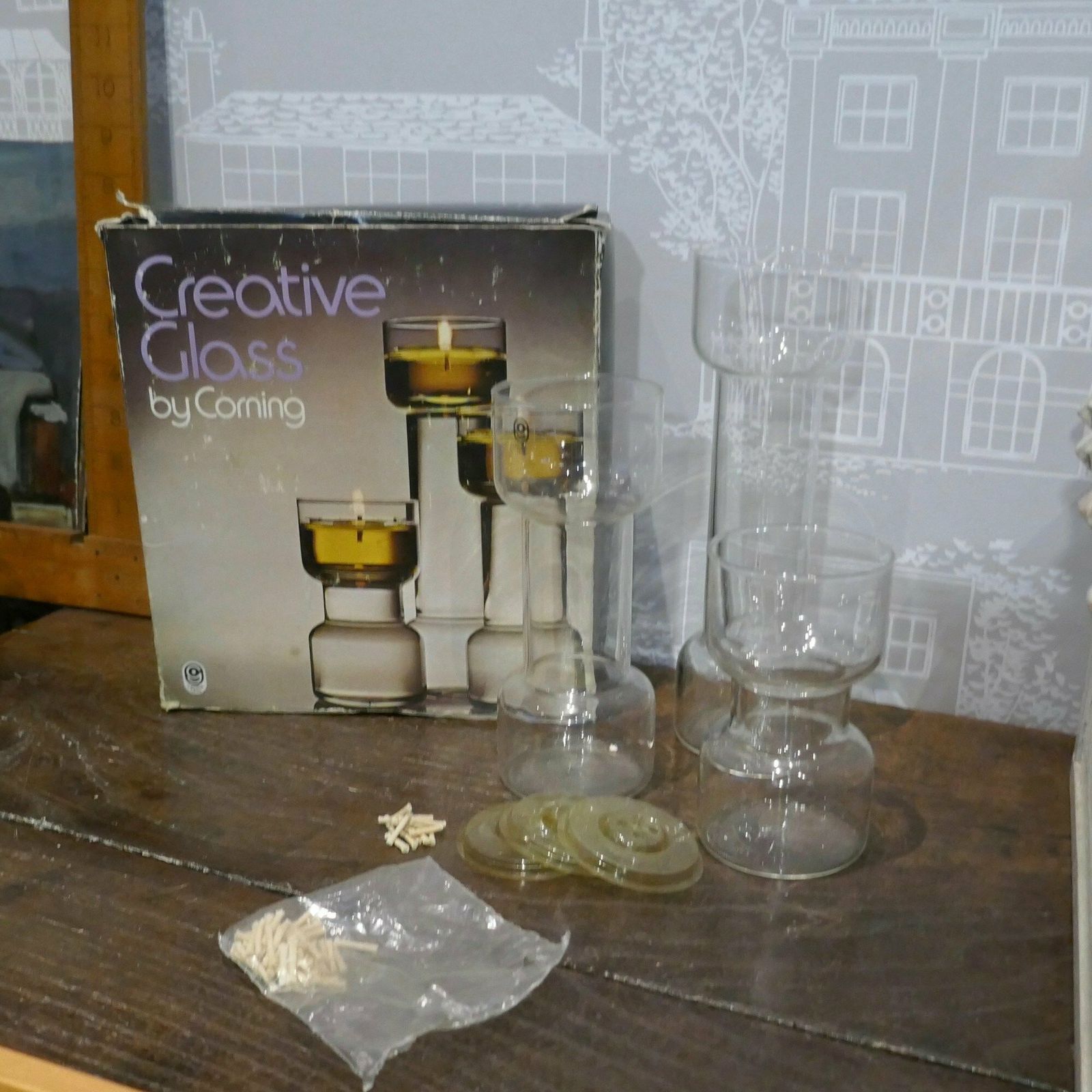 Flameglow Candle Holder Trio, Creative Glass By Corning Circa 1976 photo vinterior