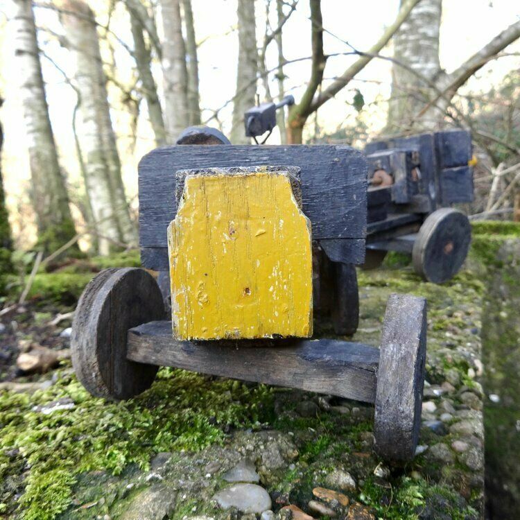 Folk Art Painted Wood And Metal Artillery Transporter