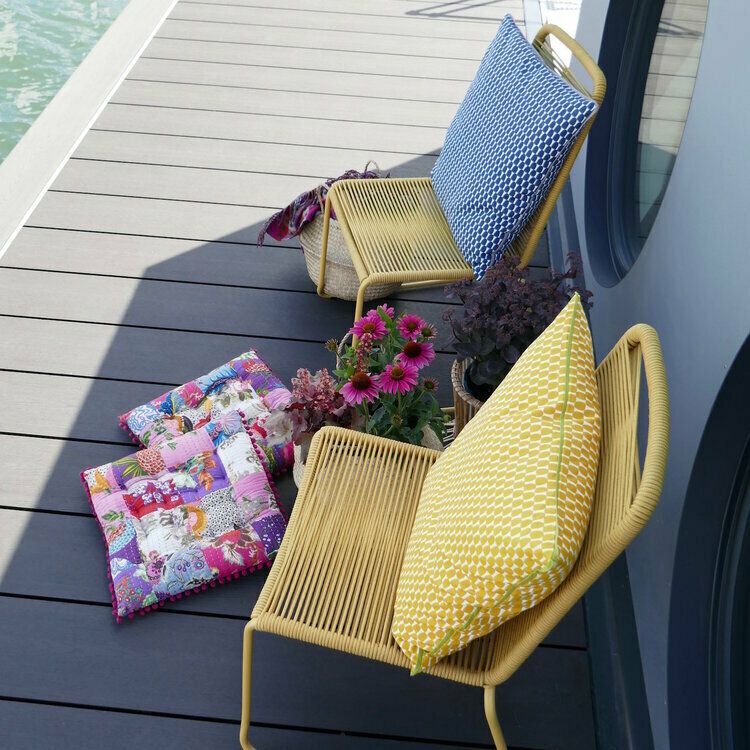 Pair Of Yellow Mediteranean String Chairs photo for sale