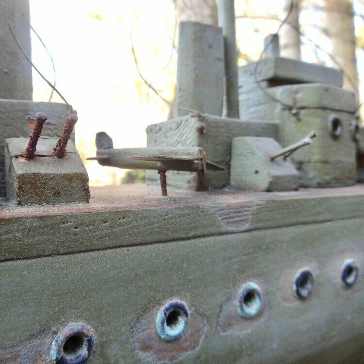 Vintage Folk Art Painted Wood Battleship Ww 2 photo Home Decor