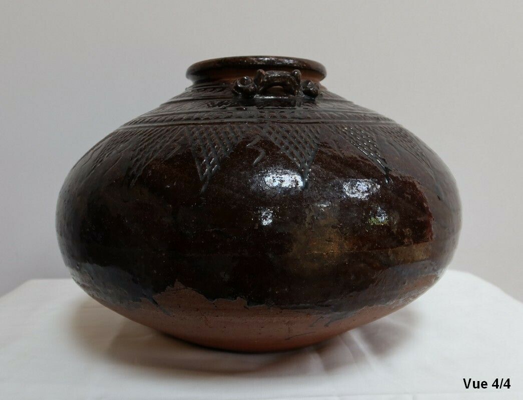photo vinterior Important Bellied Vase In Glazed Terracotta – 1900